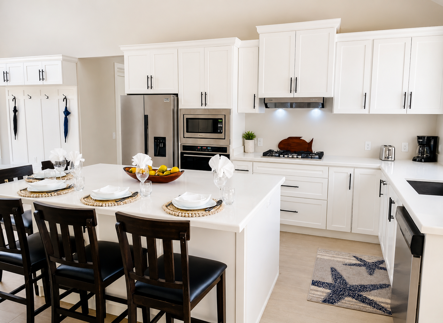Casa Tranquila kitchen island set for guests