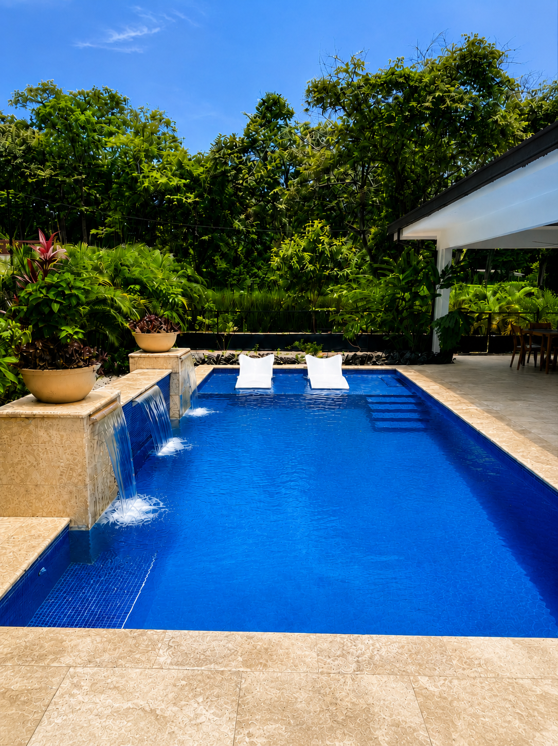 Casa Tranquila pool with lounge chairs and tropical landscaping